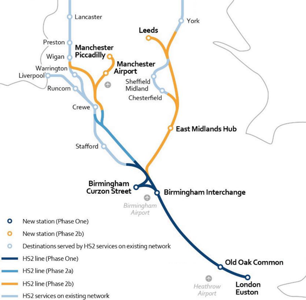 Map of new HS2 route