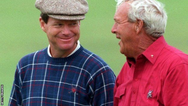 Tom Watson (left) and Arnold Palmer at the 1995 Open Championship at St Andrews