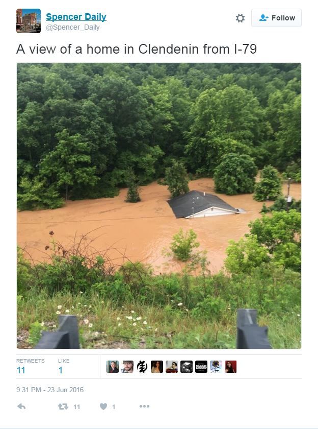 Twitter image showing a house under water in West Virginia flooding.