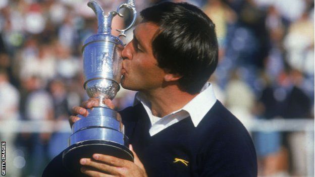 Seve Ballesteros celebrates winning the 1984 Open Championship at St Andrews