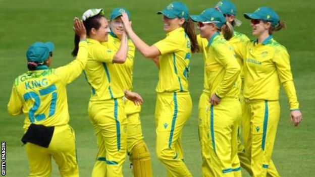 Australia's players celebrate during their game with Pakistan at the Commonwealth Games