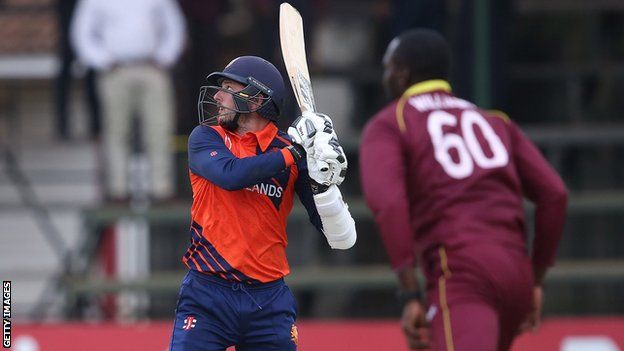 The Netherlands' Wesley Barresi hits out against West Indies