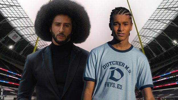 Colin Kaepernick and Jaden Michael who plays the young Kaepernick in Colin In Black and White