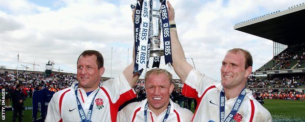 England celebrate with the Six Nations trophy