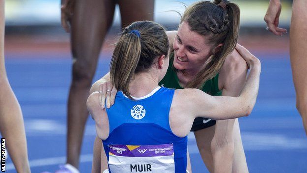 Ciara Mageean embraces Laura Muir after the recent Commonwealth Games 1500m final in Birmingham