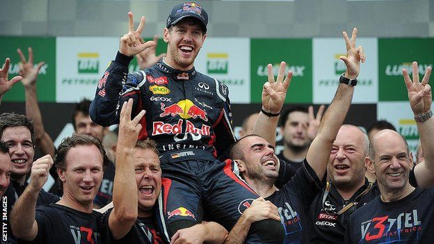 Sebastian Vettel celebrates is third world title