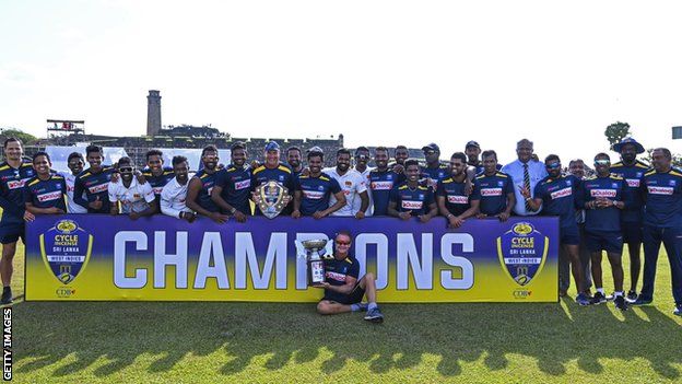 Sri Lanka's camp celebrate their series win over West Indies