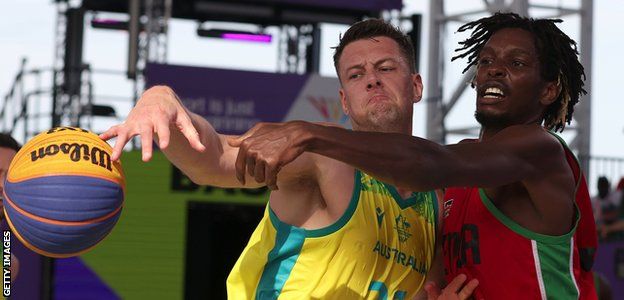 Kenya's men in action against Australia in the men's 3x3 basketball at the Commonwealth Games