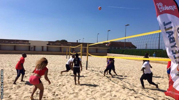 People playing volleyball at a Go Spike weekend