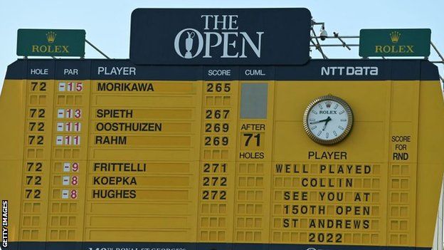 Scoreboard at Royal St George's after Collin Morikawa won The Open