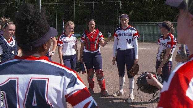 Amy Moore with her GB Softball team-mates
