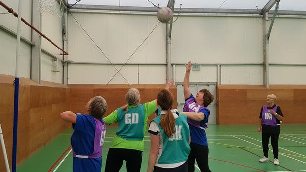 Walking netball training session, Stockport, Greater Manchester