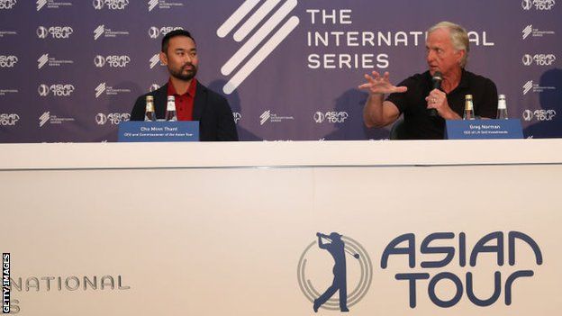 Asian Tour chief Cho Minn Thant (left) and Greg Norman