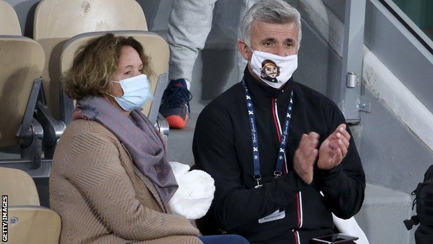 Tsitsipas' parents Julia and Apostolos watch on at the delayed French Open last year