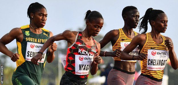 Caster Semenya (far left) in action in the 5000m final at the African Athletics Championships