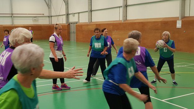 Walking netball training session, Stockport, Greater Manchester