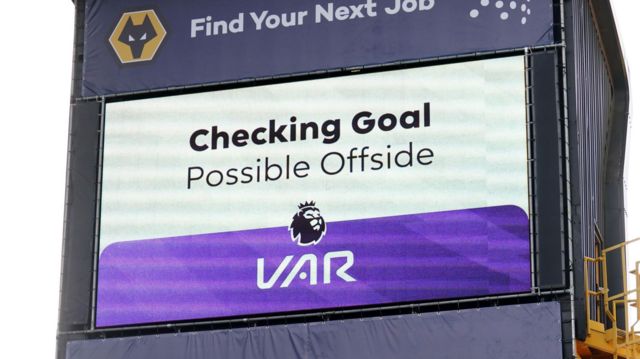 Screen at Molineux shows VAR check in progress