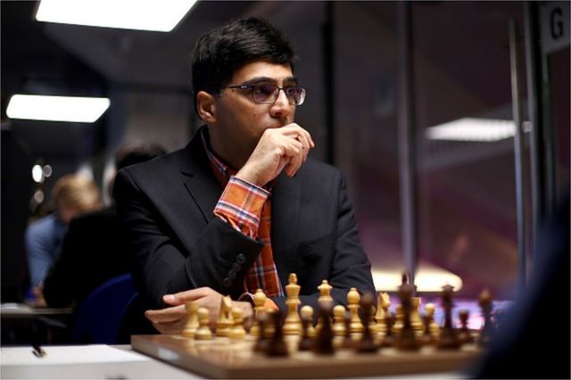 Viswanathan Anand of India competes against Jeffery Xiong of China during the 82nd Tata Steel Chess Tournament held at the home of PSV football club, Philips Stadion on January 16, 2020 in Eindhoven, Netherland