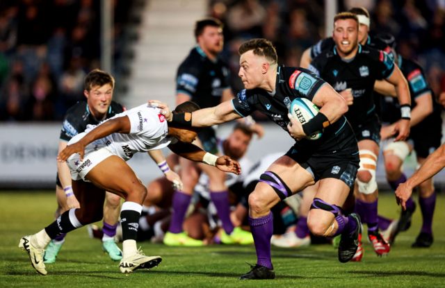 Glasgow Warriors' Jack Dempsey (right) in action against Sharks