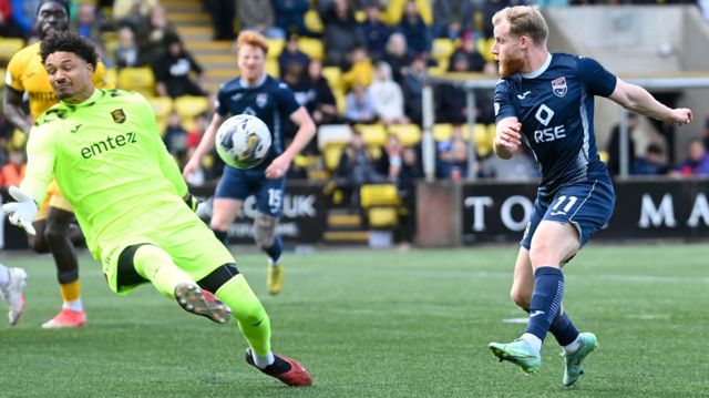 Livingston's Shamal George makes a save to deny Ross County's Josh Sims