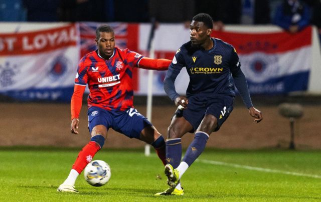 Rangers' Dujon Sterling and Dundee's Amadou Bakayoko