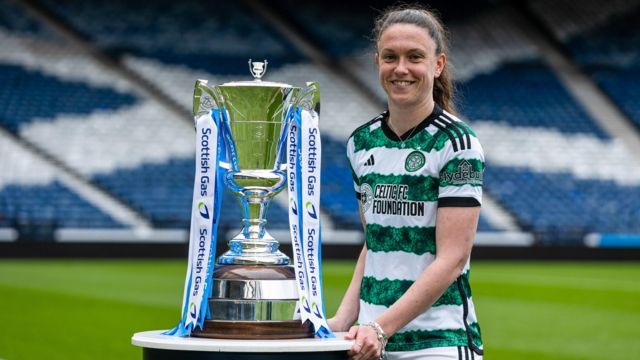 Celtic captain Kelly Clark poses with Scottish Cup trophy