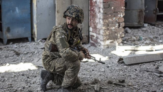 Ukrainian soldier in Severodonetsk