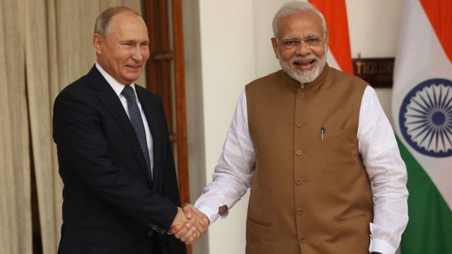 Президент Владимир Путин с индийским премьер-министром Нарендрой Моди в Дели, 2018 год