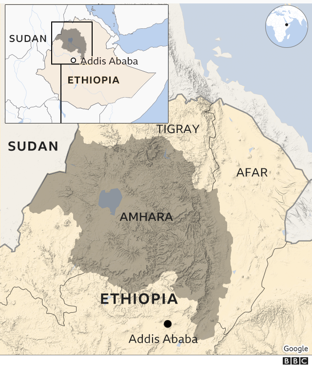 Map showing the Amhara region of Ethiopia