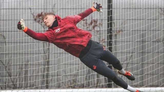 Carl Rushworth in action in training for Swansea