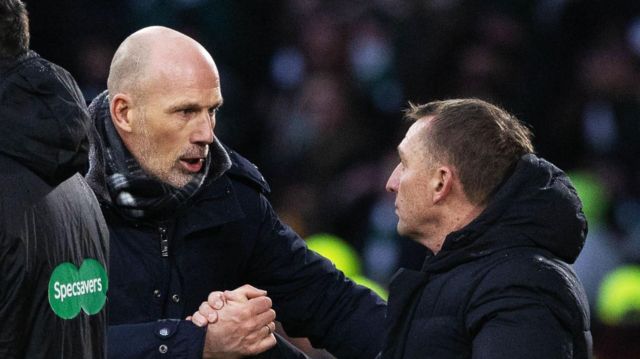 Rangers Manager Philippe Clement  and Celtic Manager Brendan Rodgers during a cinch Premiership match between Celtic and Rangers at Celtic Park