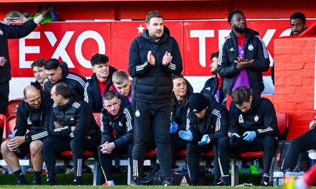 Aberdeen Caretaker Manager Peter Leven during a cinch Premiership match between Aberdeen and Ross County at Pittodrie Stadium, on March 30, 2024, in Aberdeen, Scotland.