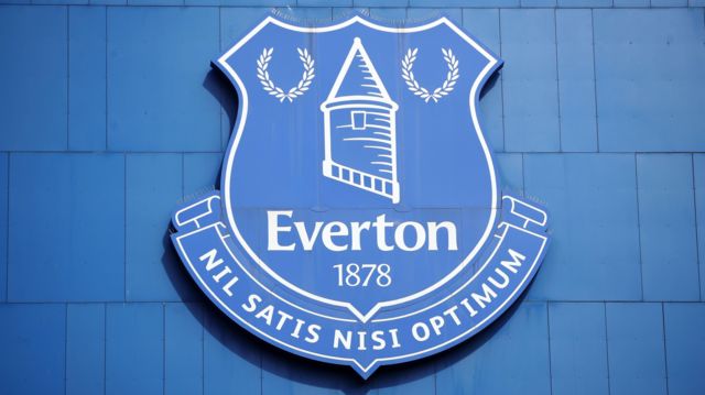 Everton club badge on stand at Goodison Park