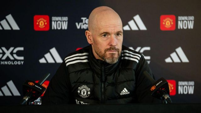 Manager Erik ten Hag of Manchester United speaks during a press conference at Carrington Training Ground 
