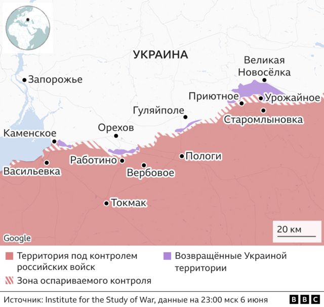 Карта линии фронта в Запорожье