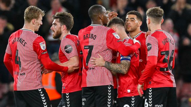 Southampton players celebrate a goal