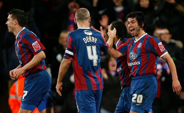 Danny Butterfield celebrates scoring for Crystal Palace against Wolves in the FA Cup in 2010