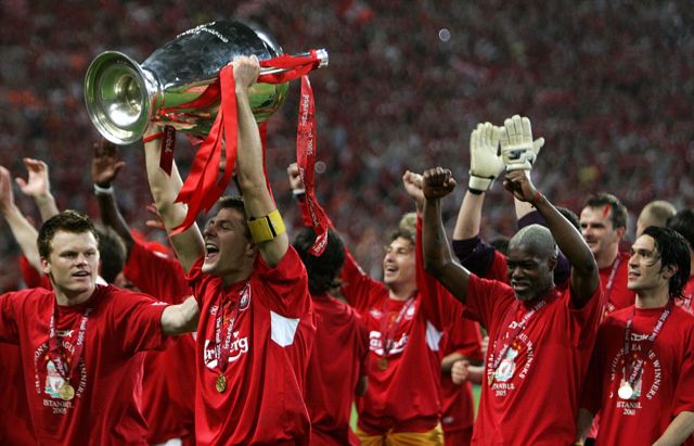 Liverpool lift the Champions League trophy