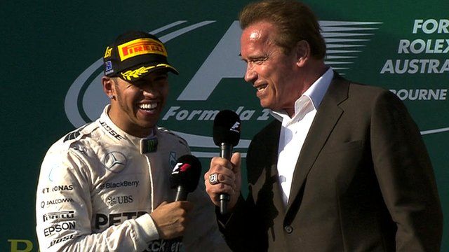 Lewis Hamilton and Arnold Schwarzenegger