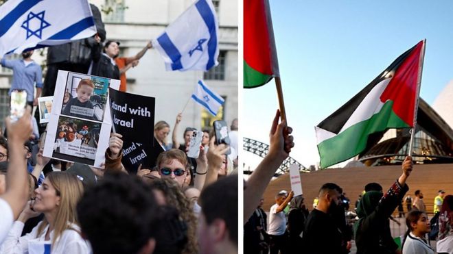 Протесты в поддержку израильтян и палестинцев.