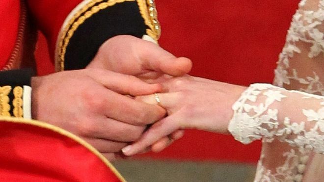 Принц Уильям надевает обручальное кольцо на руку Кейт Миддлтон