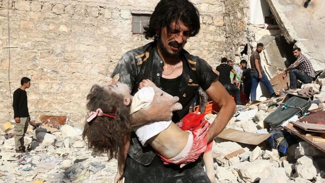 Последствия бомбежки Алеппо 19 июля 2016 года