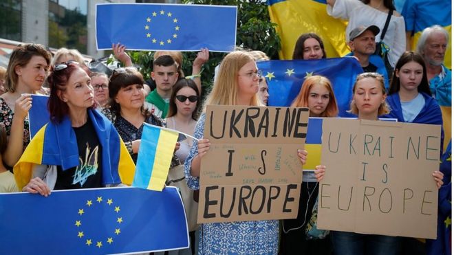 Supporters of the EU membership for Ukraine