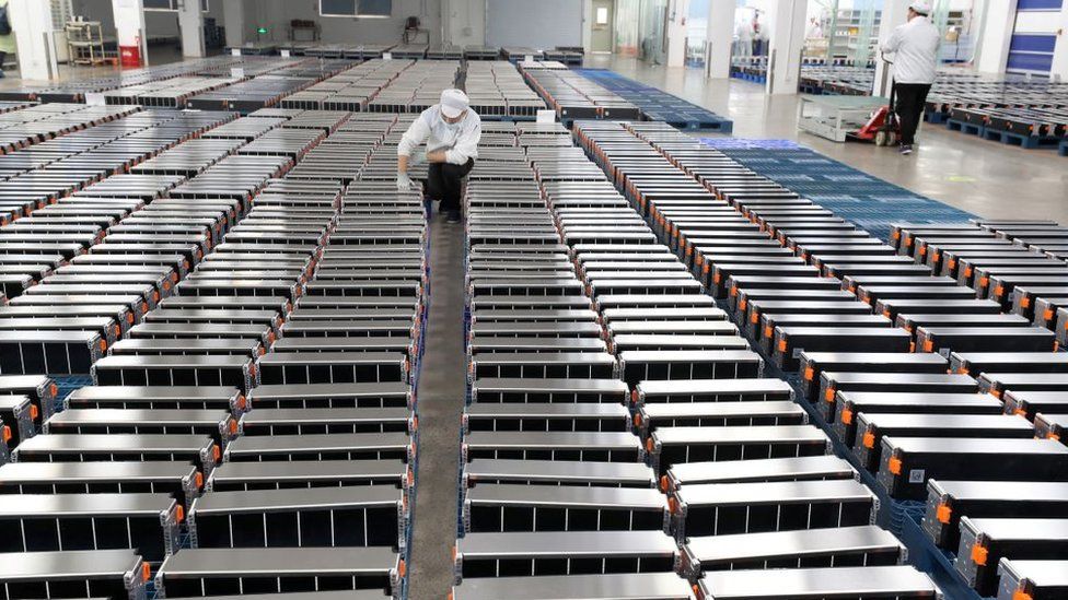 Xinwangda Electric Vehicle Battery Co. Ltd, which makes lithium batteries for electric cars and other uses, in Nanjing in China's eastern Jiangsu province