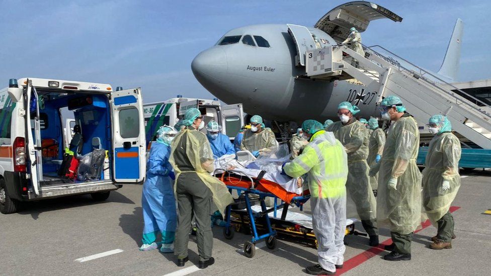 The German military has airlifted coronavirus patients from the heart of Italy's pandemic for treatment in Germany