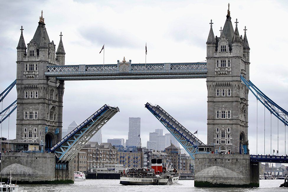Tower Bridge opens to allow The Waverley to pass