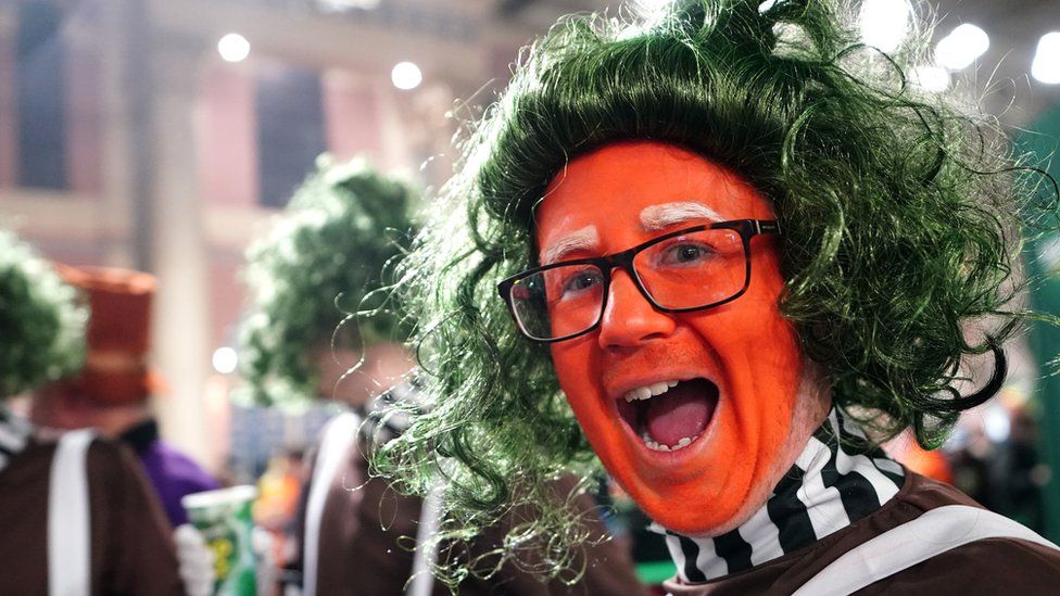A general view of fans on day fifteen of the Paddy Power World Darts Championship at Alexandra Palace, London, with a man dressed up an an Ooompa Loompa