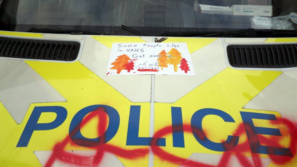 Graffiti on police van