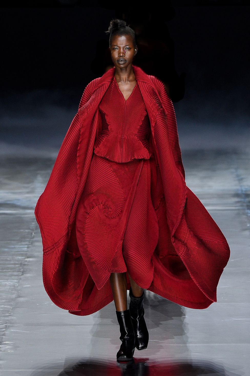 A model at Issey Miyake's Ready-to-Wear, Fall-Winter 2016-17 collection show in Paris, France