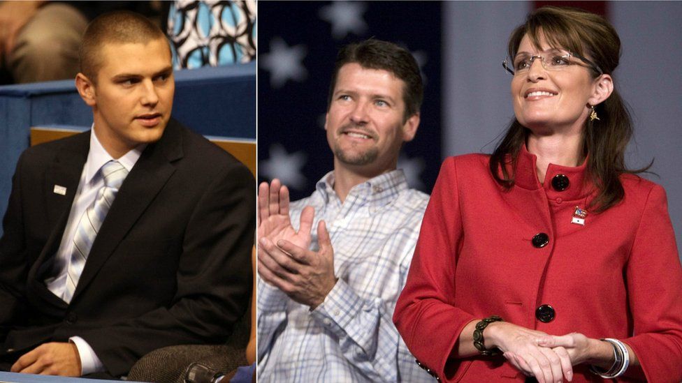 Side-by-side collage of Track Palin, Todd Palin and Sarah Palin